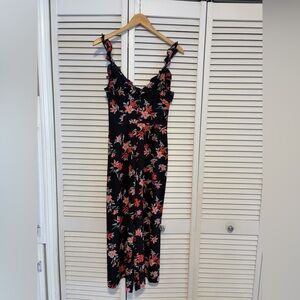 H&M Divided Size 4 Black Floral Jumpsuit sleeveless with frills